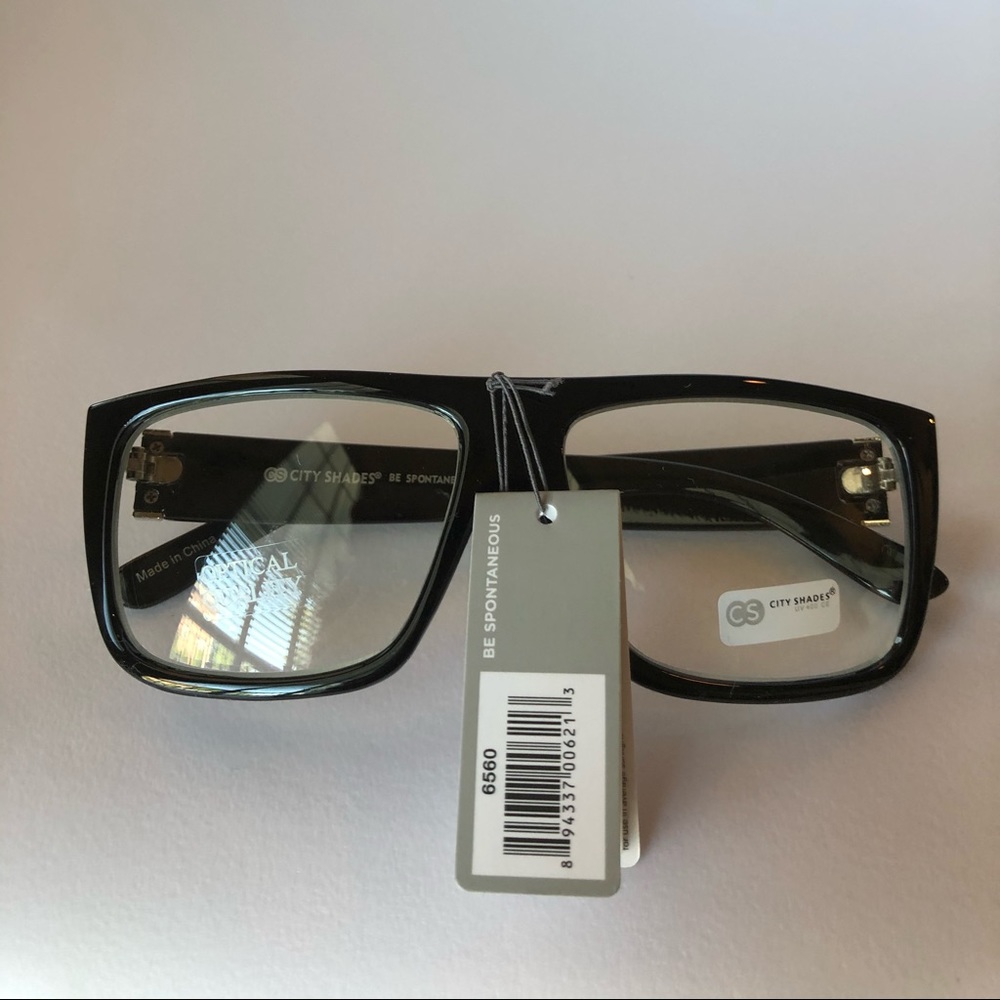 Black Wide  Square Clear Thick Frame Sunglasses